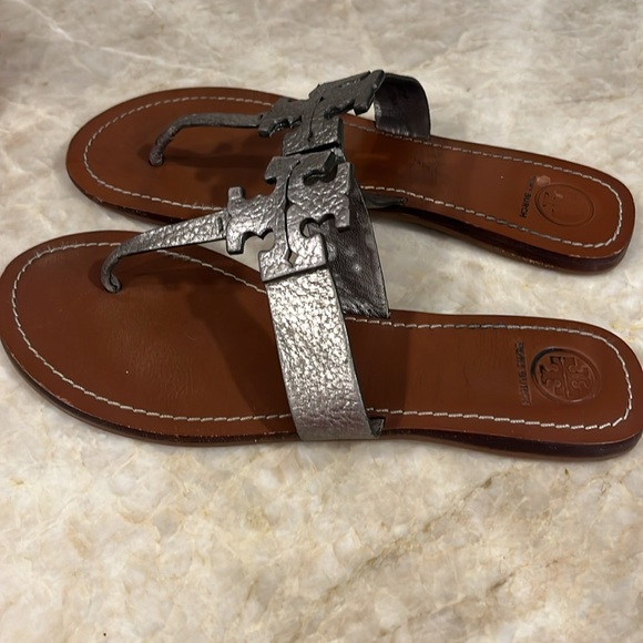 Tory Burch Moore Sandals metallic pewter size 9 - Picture 3 of 9